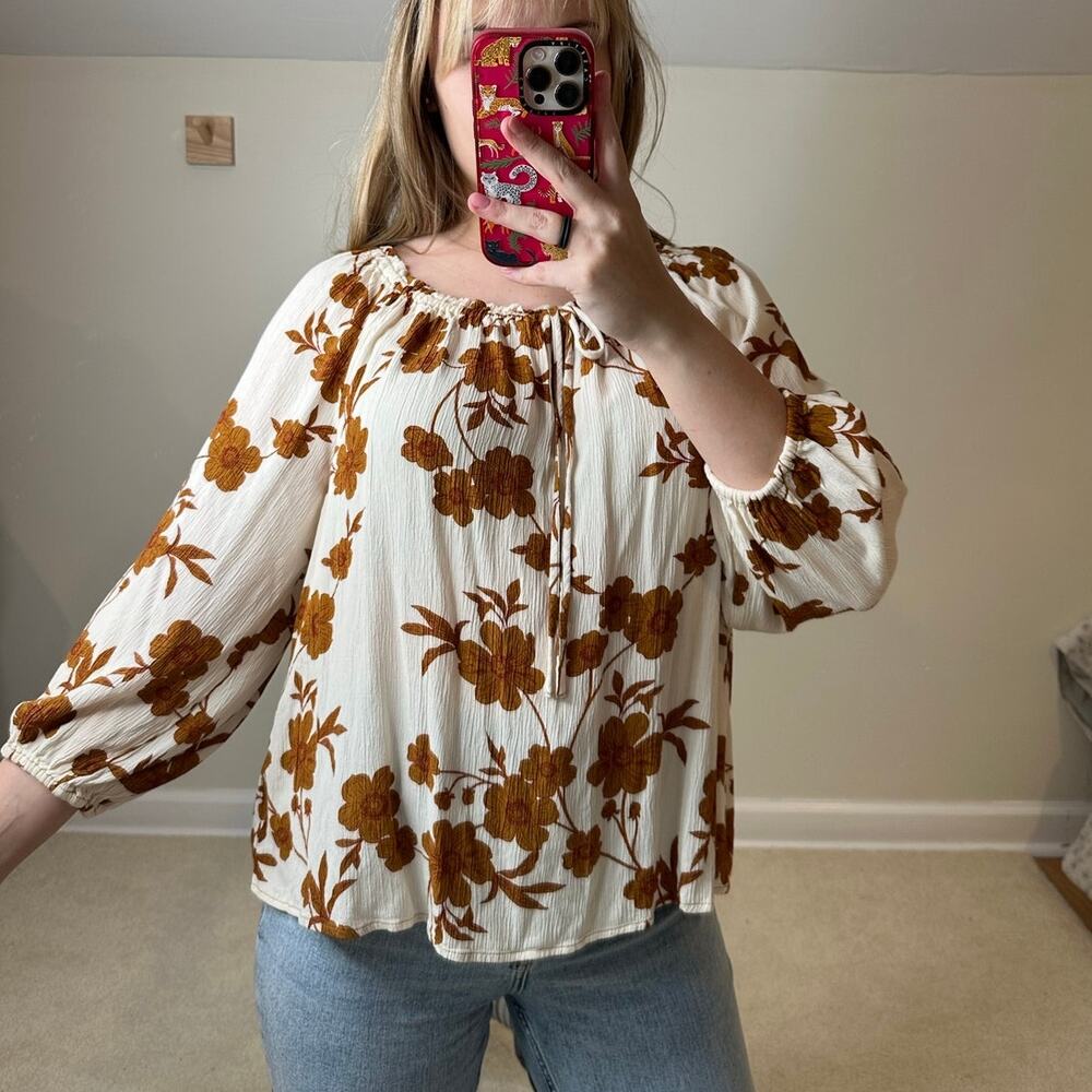 Sanctuary: Cream Off the Shoulder Rust Floral Blouse - Picture 1 of 7